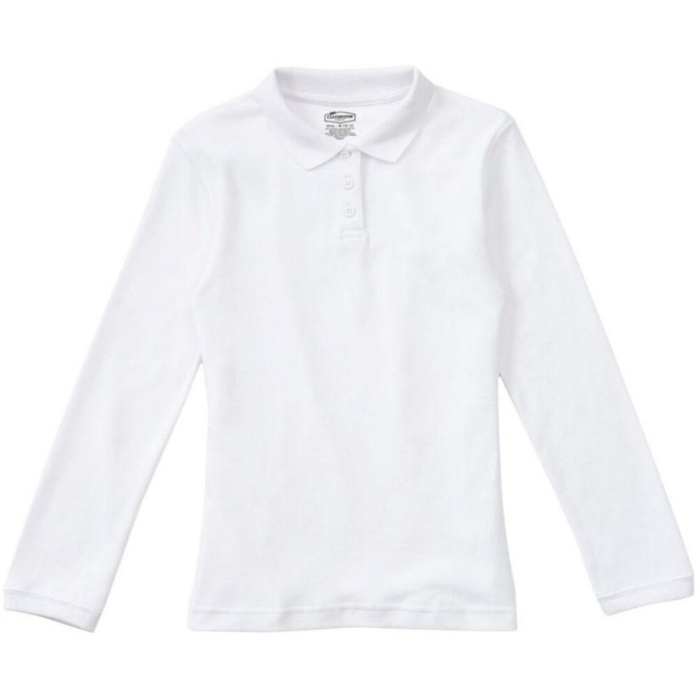 Classroom 58542 Girls Long Sleeve Fitted Interlock Polo White